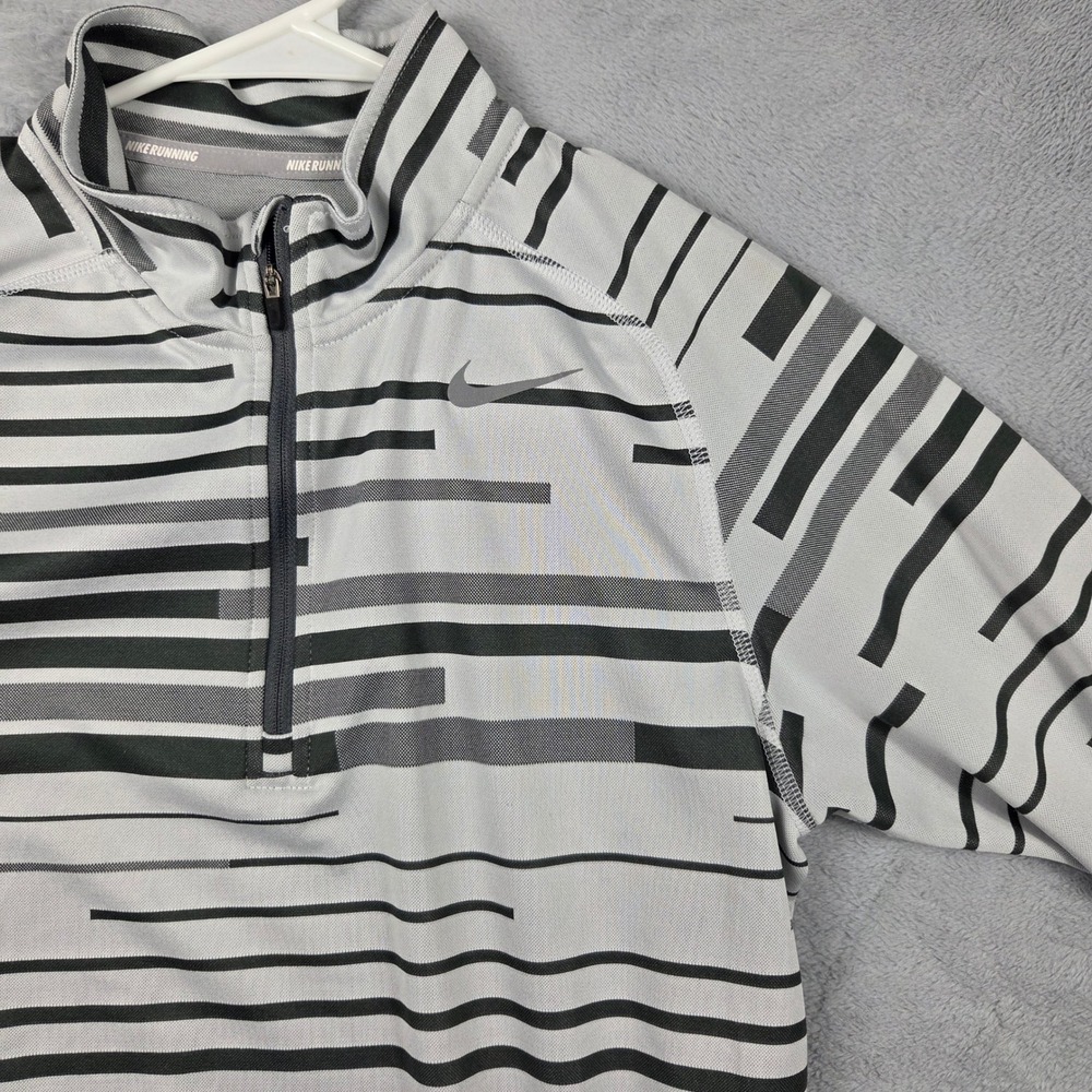 Nike Running 1/4 Zip Mens Small Grey Black Excellent Dri-FIT Striped Pullover - Picture 2 of 9